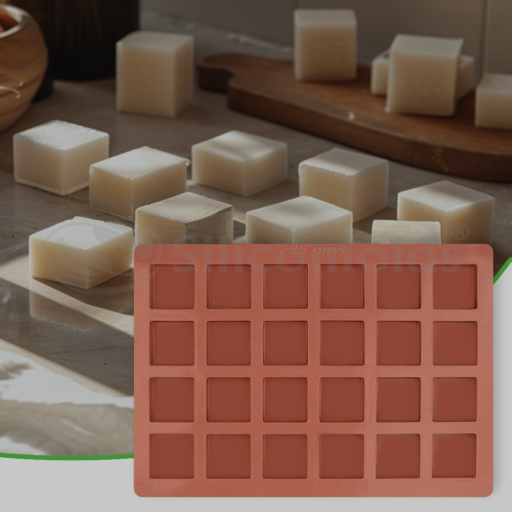 SILICOMOLDS -25gms - Square Shape- 24 Cavities Silicone Soap Mold-URP015SM